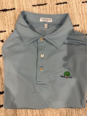 Peter Millar Light Green Micro-Stripe Polo with Embroidered Tree